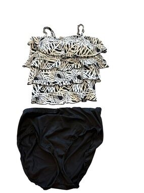 Black & White Ruffle Women's Swim Bikini  Ceeb top with Catalina bottoms